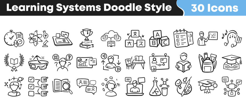 Collection of hand drawn educational icons for modern learning systems