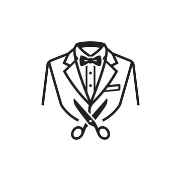 Tuxedo jacket logo with bow tie and tailor scissors