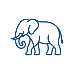 Fototapeta premium Minimalist blue line art elephant walking icon.