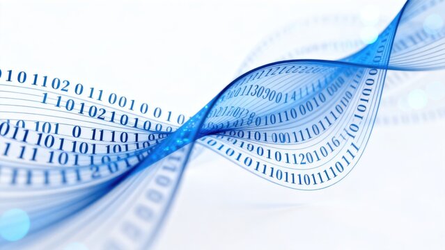 Binary code flowing in blue wave