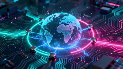 Obraz premium Global connectivity on circuit board