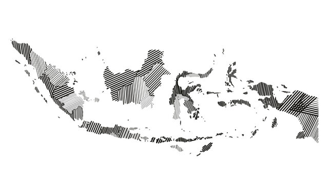 Artistic sketch map of Indonesia archipelago with creative dotted texture.