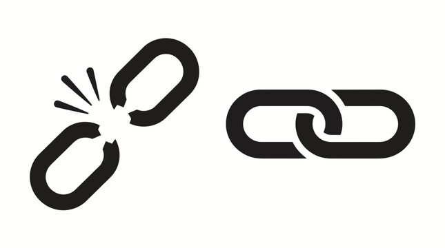 Black icons of a broken chain link and a solid connected chain link.