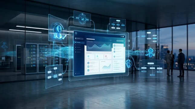 Ultra realistic visualization of a modern customer self-service platform, elegant digital portal floating
