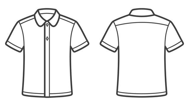 Short sleeve collared shirt front and back view outline for fashion design.