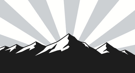 Obraz premium Bold mountain silhouette with radiating light beam background.