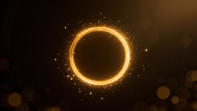 Golden glowing ring with sparkling particles