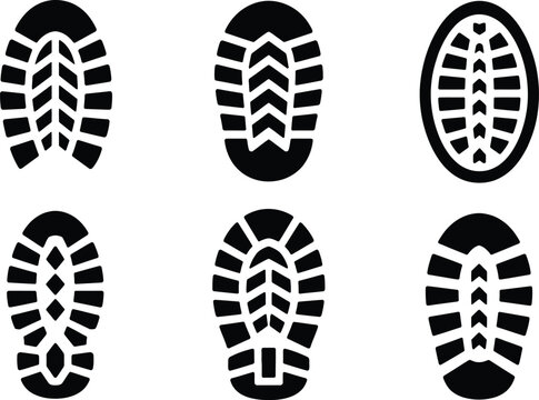 Premium collection of shoe print vector icons featuring boot sole tread patterns, footwear footprints and outdoor trail mark designs.