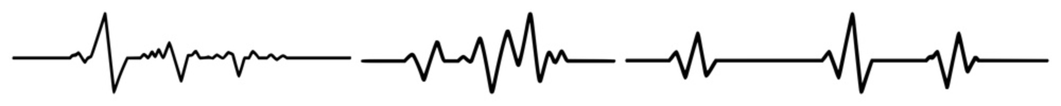 Heart rate electrocardiogram set with solid black icons featuring medical, healthcare, cardiology with pulse and EKG