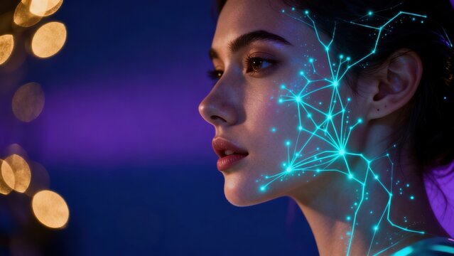 Profile of woman with glowing constellation design