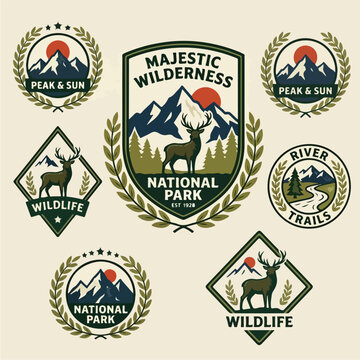 National park flat vector icons