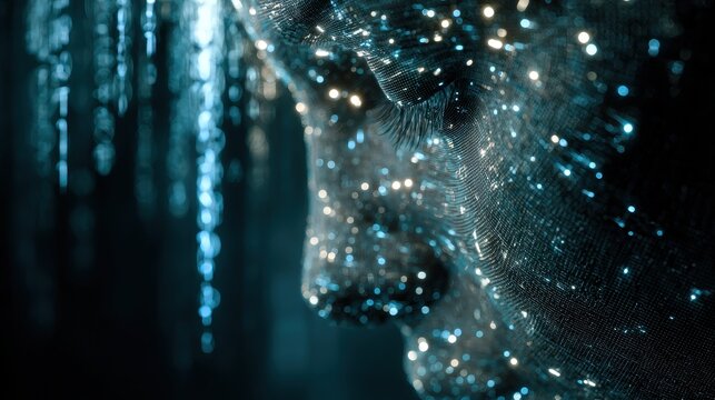Glowing Digital Aura Encircles Human Face in Futuristic Vision.