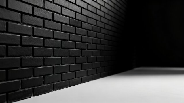 Black brick wall in corner with light