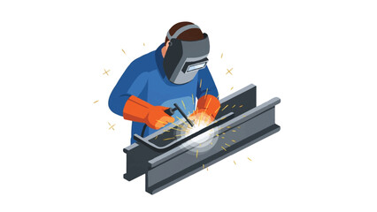 Naklejka premium Professional Welder at Work Isometric Vector Illustration - Industrial Metalworking and Construction Concept