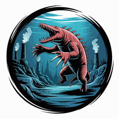 Dinosaur standing in water roaring loud. © PS STOCK