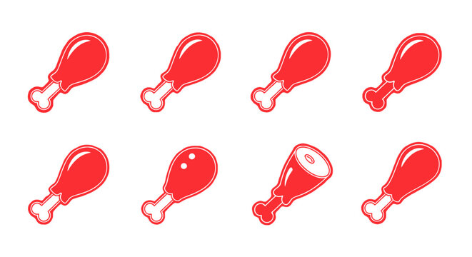 Red drumstick chicken meat icons.