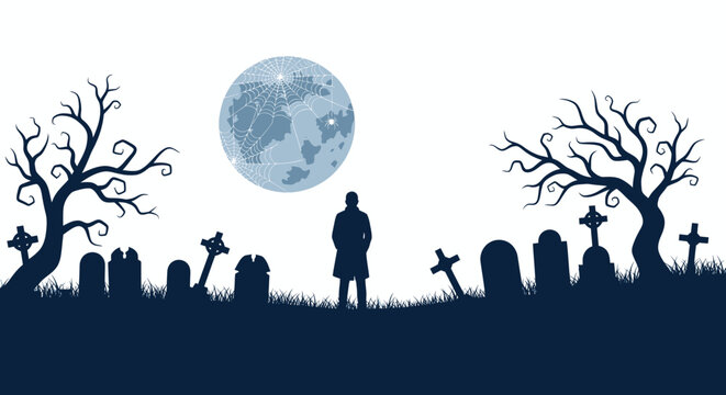 Man standing in a graveyard alone.