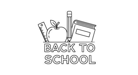 Naklejka premium Back to School Outline Illustration with Educational Supplies
