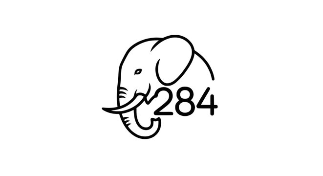 Elephant Head with Number 284 Logo Design, Minimalist Animal Icon
