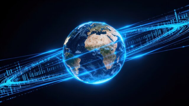 Globe with digital network connections