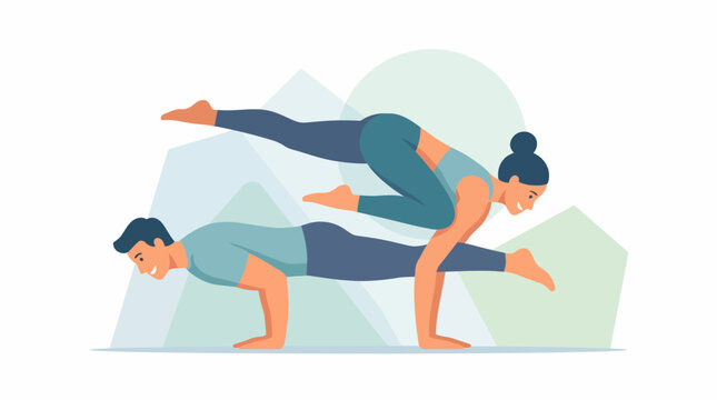 Two people practicing yoga together outdoors.
