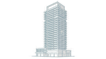 Fototapeta premium Architectural Drawing of a High-Rise Residential Building Rendered in CAD