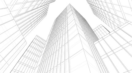 Fototapeta premium Dynamic CAD wireframe illustration of a bustling metropolis, embodying modern architectural design and engineering principles