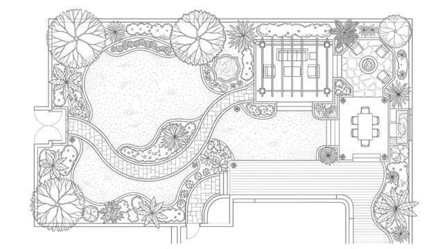 Top-View CAD Landscape Design Plan for a Beautiful Outdoor Living Space