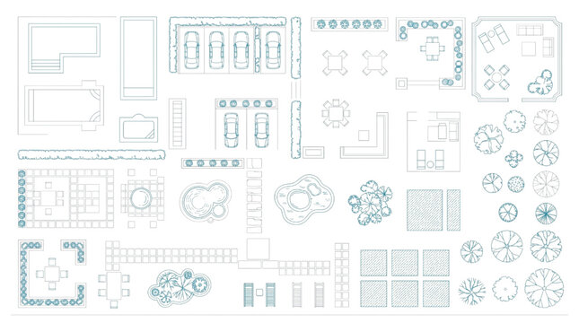 Detailed assortment of CAD symbols for architects and interior designers creating plan view layouts