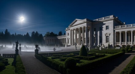 Fototapeta premium Elegant architecture illuminated under moonlight in a serene outdoor setting
