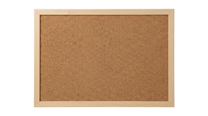 Fototapeta premium A rectangular cork bulletin board with a light wooden frame, isolated on a transparent background, empty surface for pinning notes or