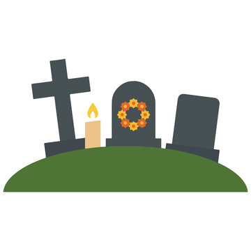 Graveyard scene with tombstones crosses a candle grave marker graveyard cemetery tombstone