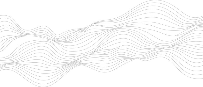 Minimalist abstract pattern featuring thin black flowing undulating lines creating organic wave-like textures and a sense of movement on a clean white background for graphic design.