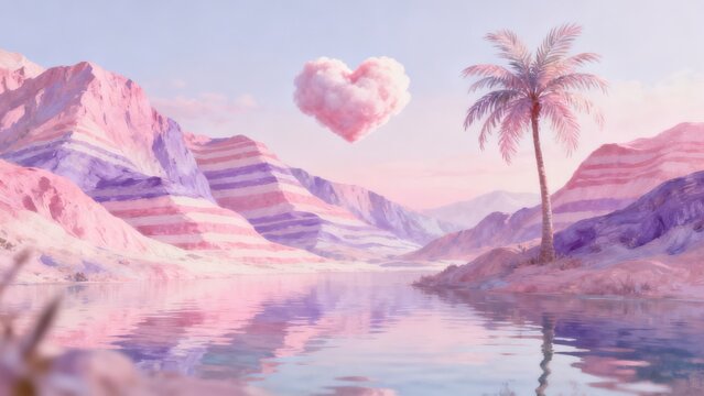 Heartshaped cloud over striped mountains