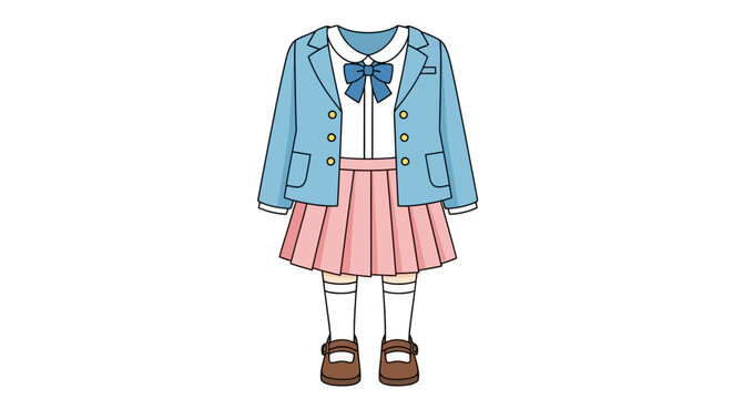 Japanese School Uniform - Blue Blazer, Pink Skirt, White Blouse, Mary Janes