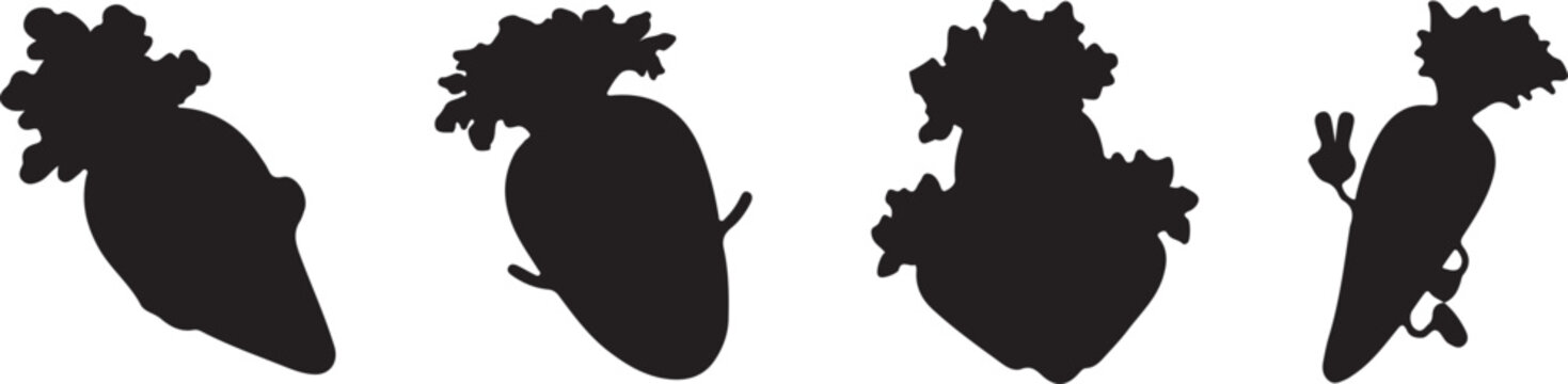 Vegetable icons, black beetroot silhouettes, root vegetable set, garden beet graphics