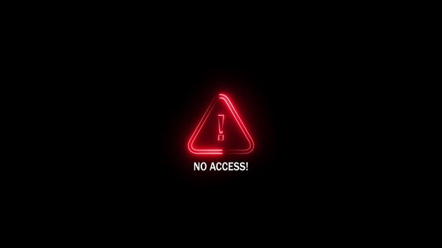 Glowing red neon warning triangle with exclamation mark and text NOACES against a dark black background representing digital security and restricted entry concepts