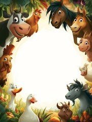 Obraz premium Cartoon Farm Animals Gathered in a Circle