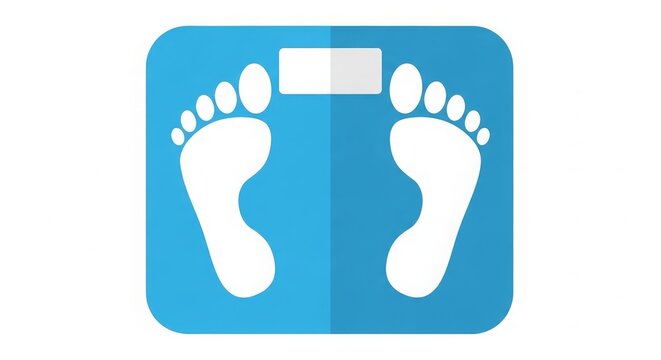 Health - Blue Digital Bathroom Scale Flat Icon With White Footprints and Display Screen Top View