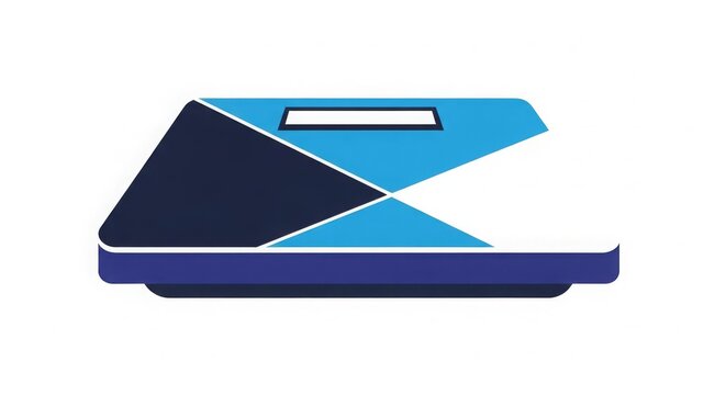 Health - Digital Bathroom Scale with Blue Geometric Design and LCD Display Viewed from Side Angle