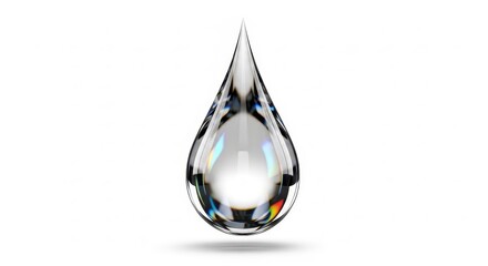 Fototapeta premium Water - Crystal Clear Glass Water Drop Floating in Mid Air with Rainbow Light Refraction on White Background
