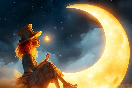 An artistic illustration in a fantasy style showing a unique character, a woman with extensive orange curly hair