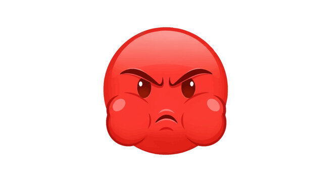 Angry red 3D emoji with puffed cheeks and furrowed eyebrows, featuring a furious facial expression with a frowning mouth, isolated on a plain white background for digital design.