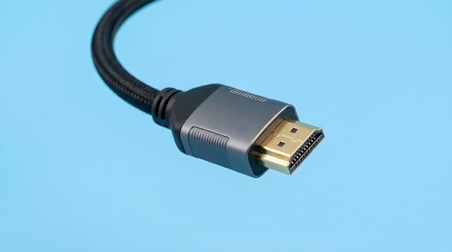 High-Definition Multimedia Interface Cable: A close-up shot of a modern HDMI cable connector, showcasing its gold-plated contacts and durable braided sheath.