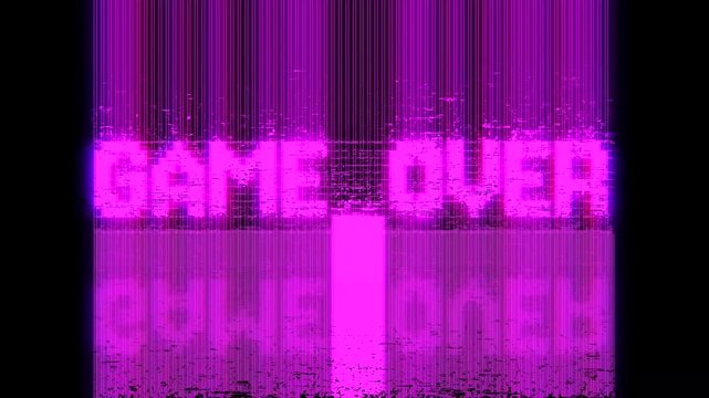 Game Over text phrase with distortion and glitch effects and retro style look font
