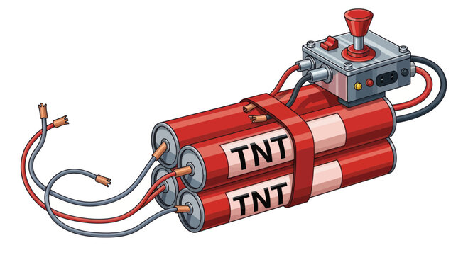 Red dynamite bomb with detonator.