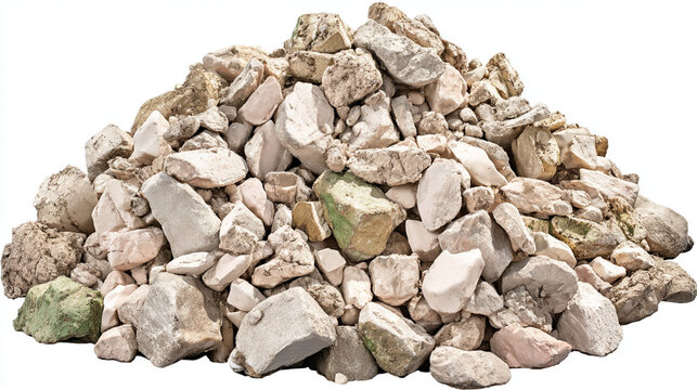 Pile of crushed stones and gravel debris for construction with construction material aggregate building