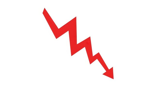 Finance - Red Zigzag Arrow Pointing Downward Representing Stock Market Crash and Economic Decline