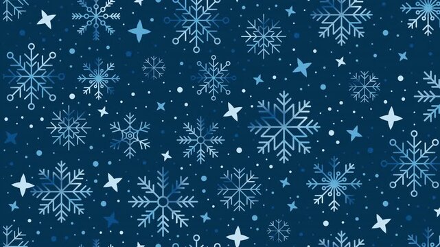 Snowflakes motion pattern. Snowflakes seamless pattern. Seamless winter pattern animation with snowflakes and sparkling snow. Animated blue snow background