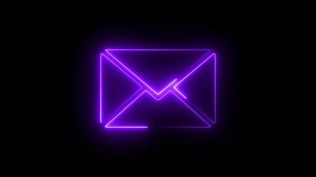 Neon purple envelope animation, glowing digital mail symbol for communication and messaging ui email